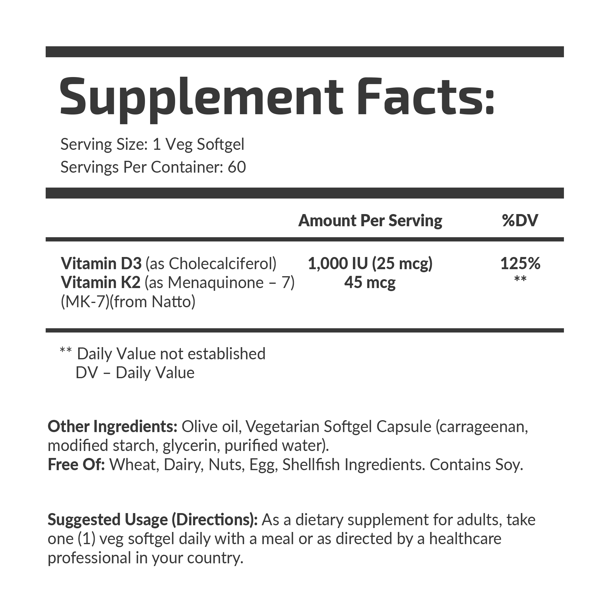 Vitamin D3 & K2 (MK-7)  1000 IU/45 MCG